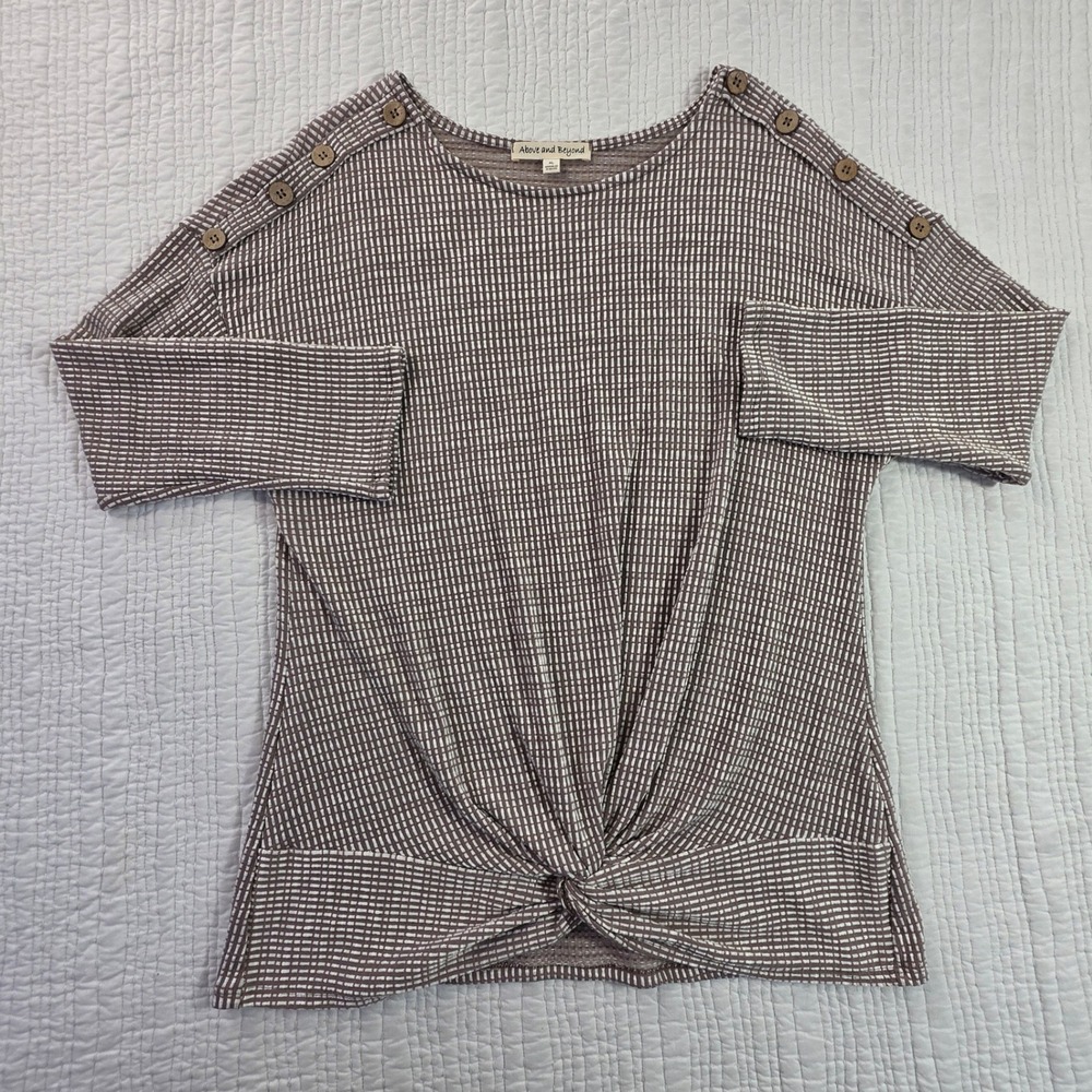 Above and Beyond Mauve Waffle Knit Twist Front Button Shoulder Top XL Womens